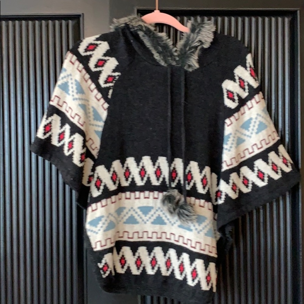 Colorful print poncho
